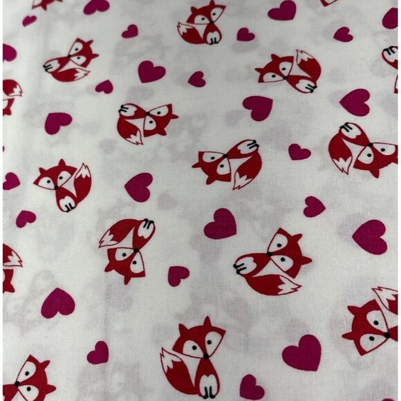 Red Fox & Hearts Cotton Fabric 13" x 44" JoAnn Adorable Craft Cute Print - Picture 4 of 7